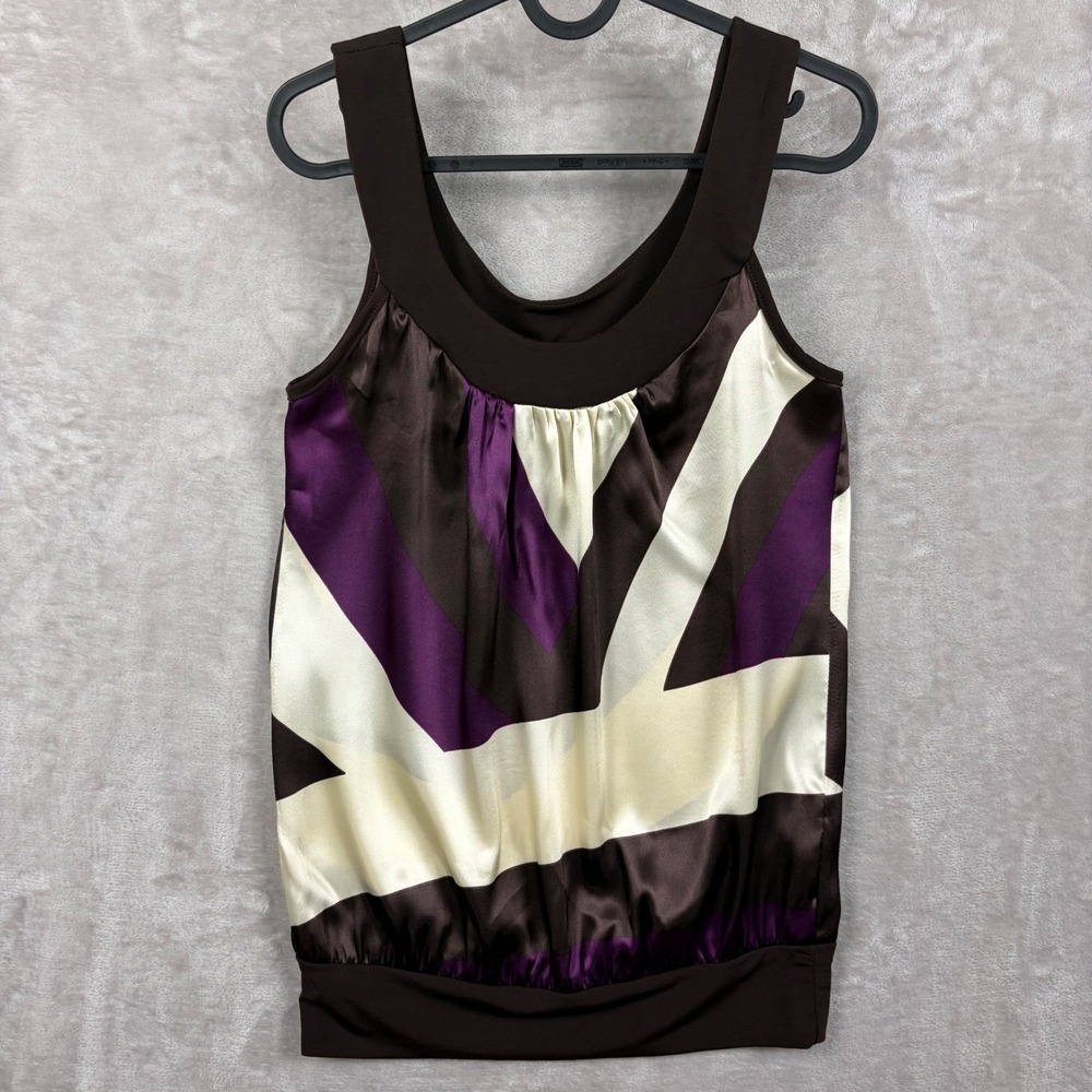 VTG Moa Moa Tank Top Womens M Brown Purple Geometric Abstract Satin Y2K Party